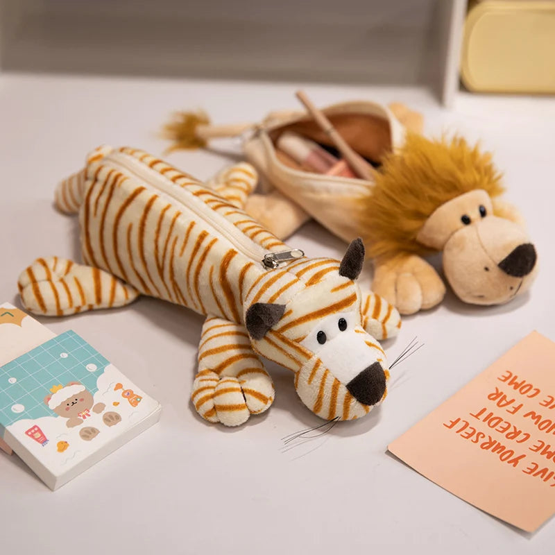 Cartoon Animal Elephant Lion Kapibala Plush Pen Case For Kid Large Capacity Supplies Stationery Storage Bag For Kid Gift