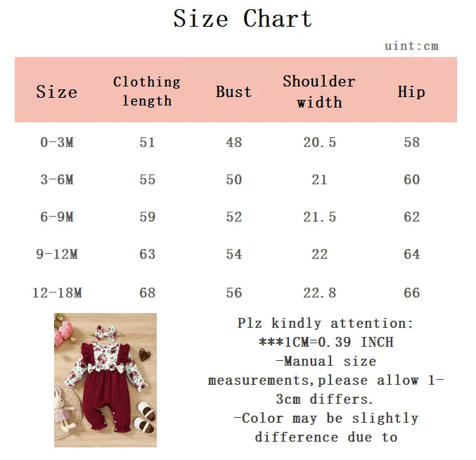 0-18 Months Newborn Baby girl Jumpsuit Beautiful Flower Long sleeved Jumpsuit+Headband Baby girl Spring autumn Fashion Jumpsuit