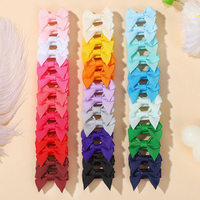 40pcs/Set Mini Hair Bows for Baby Girls 1.3'' Handmade Ribbon Bowknot Clips Toddler Kids Hair Accessories Cute Headwear