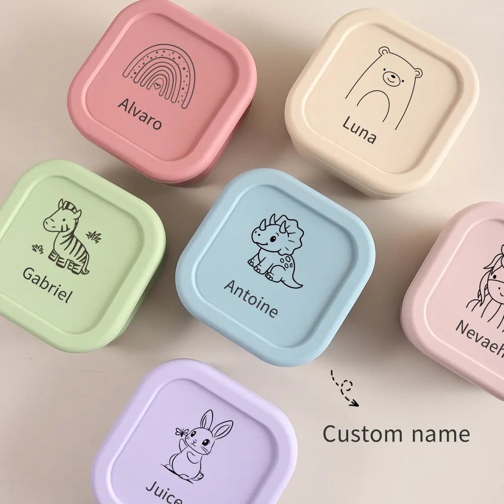 Custom Name or Pattern 1pc Food Grade Silicone Baby Food Storage Container, 510ml Leak-Proof Snack Box, School Lunch Box