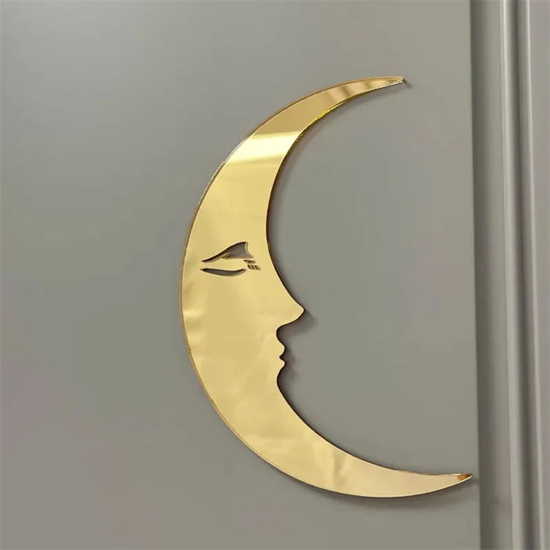 Vintage Acrylic Gold Crescent Moon Wall Art Mirror For Living Room Decor With Gold And Silver Finish