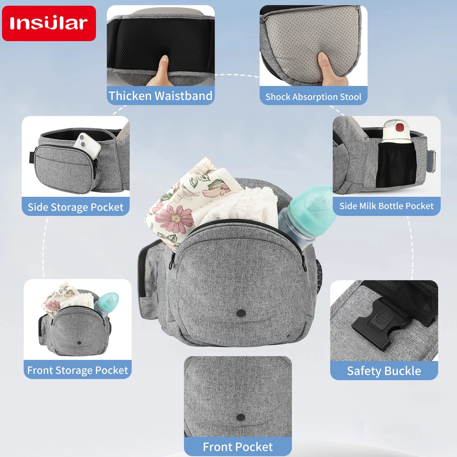 Fashion Baby Waist For 0-2Y Stool Front Hold Type Kids Carrier Widened Single Stool Infant Belt Hugging Support Multi-functional