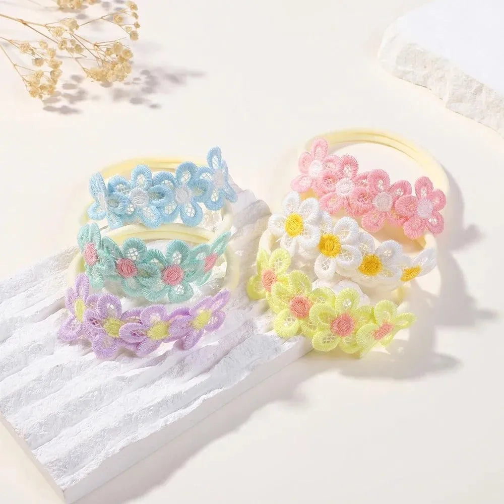 Girls Lace Flower Headbands 6 Piece Set Elastic Hair Accessories Model HBN06 Colorful Decorated