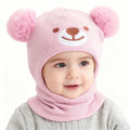 Children Pom-Pom Balaclava Cute Bear Scarf One-Piece Hat Winter Warm Kids Hooded Beanies 1-2Year Baby Knitted Ear Protection Cap