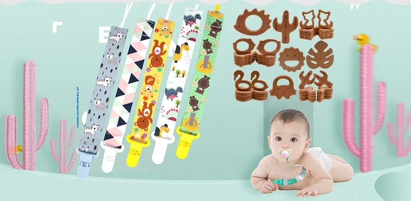 Personalized Baby Pacifier Clip with Name – Silicone Bead Dummy Holder & Teether