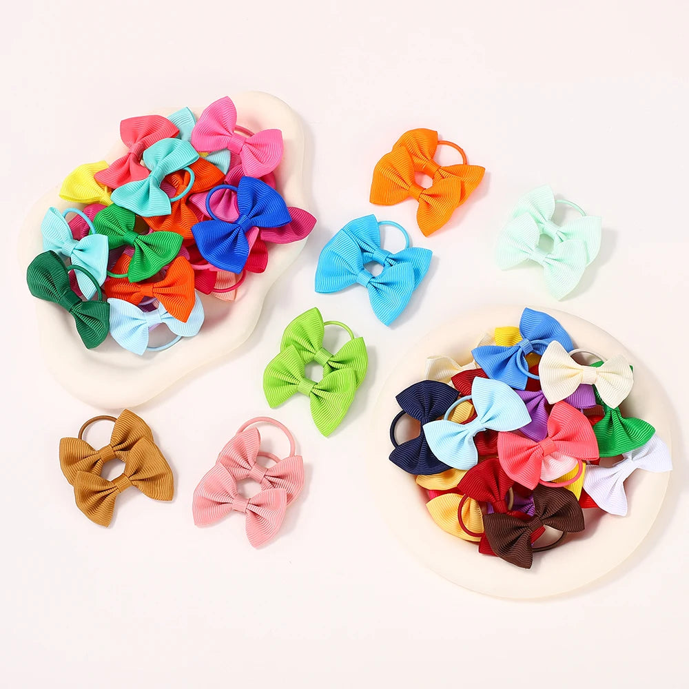 20/40Pcs/lot Hair Ribbons Head Bows Tie for Girls Elastic Solid Bowknot Rubber Hairband Kids Headwear Wholesale