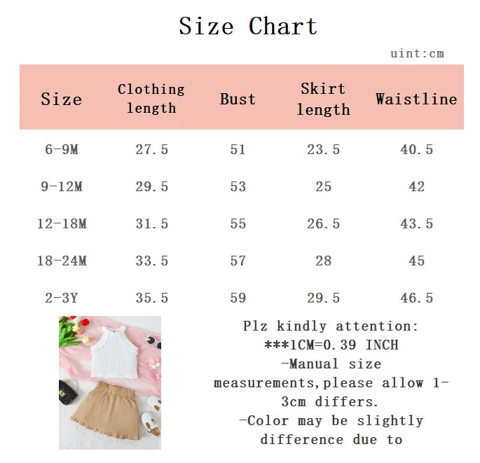 Summer Baby Girl Set Sleeveless Ruffle Top+Brown Half Body Skirt 2-piece Set 0-3 Year Old Baby Girl Fashion Set