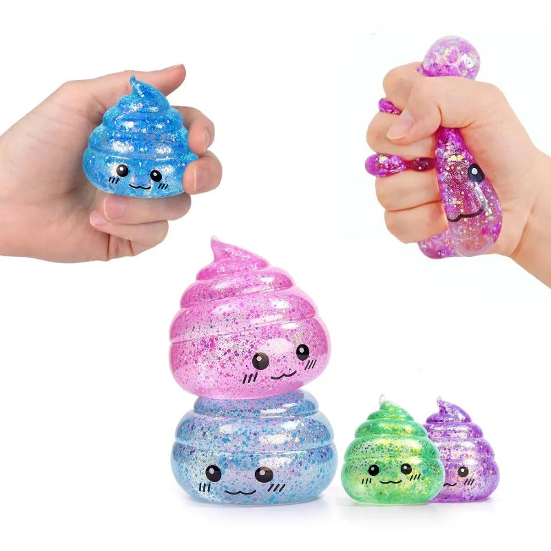 Novelty Squishy Poo Stress Ball Squishies Toys Glitter Funny Stretch Squeeze Fidget Toys for Kids Adults Party Prank Gift