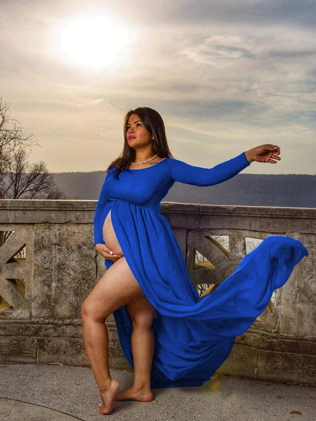 Maternity Sexy One Shoulder Front Slit Long Sleeved Dress for Pregnant Women Photo Photography Dress Ladies Dess Wedding Party
