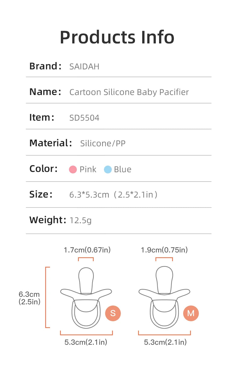 Cartoon Pattern Thumb Shape Toddlers Soothe Kids Newborn Baby Silicone Teething Pacifier