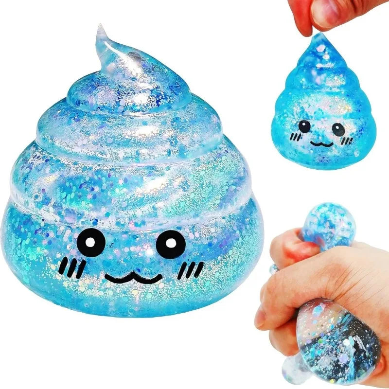 Novelty Squishy Poo Stress Ball Squishies Toys Glitter Funny Stretch Squeeze Fidget Toys for Kids Adults Party Prank Gift