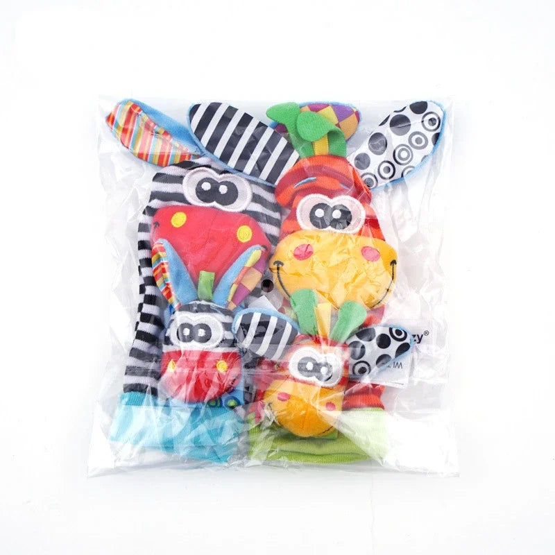 Newborn Baby Cute Stuffed Animals Baby Rattles Soft Socks Wristband Set Baby Rattles Toys Make Sounds Games For Babies