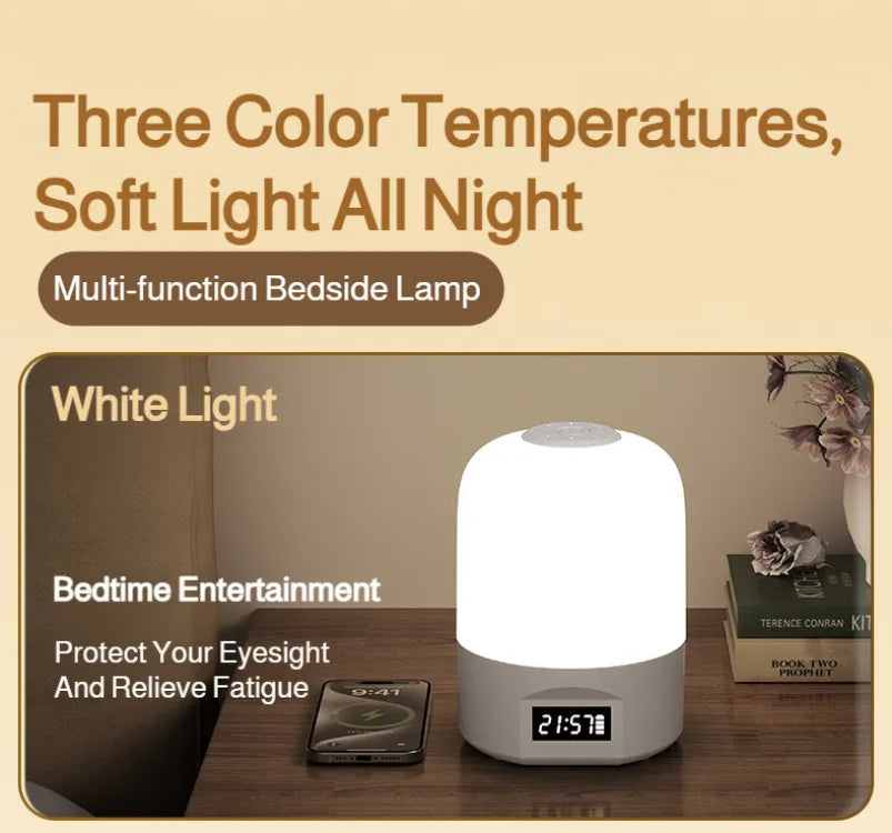 LED Bedside Lamp with Clock Display Touch Control Dimmable Night Light USB Rechargeable for Bedroom Baby Feeding