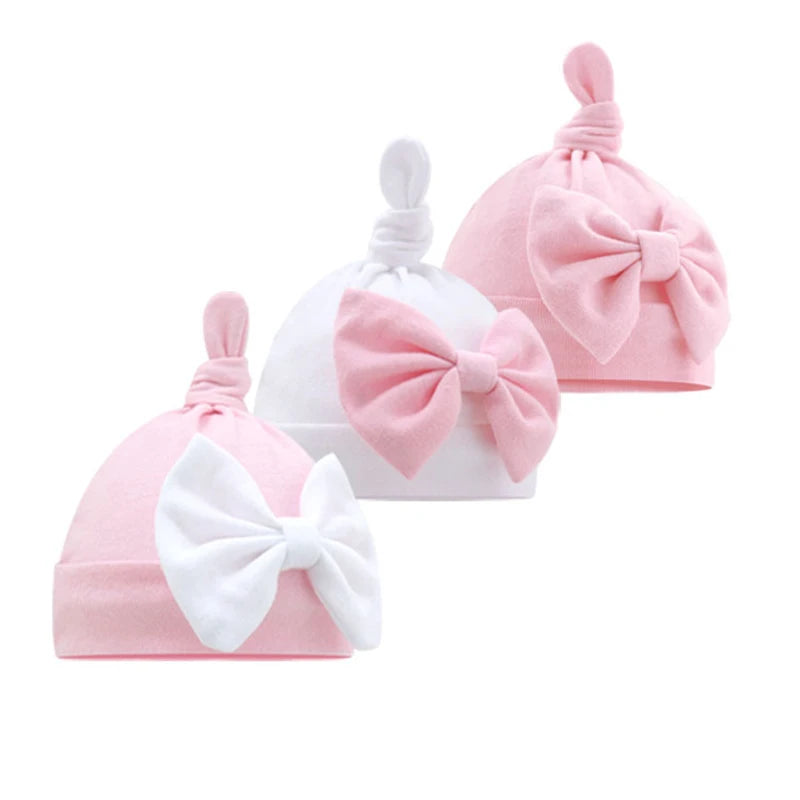 Solid Cotton Bow Knot Turban Hats for Baby Girls Beanies Soft Thin Elastic Caps Bonnet Newborn Infant 0-6 Months Headwraps