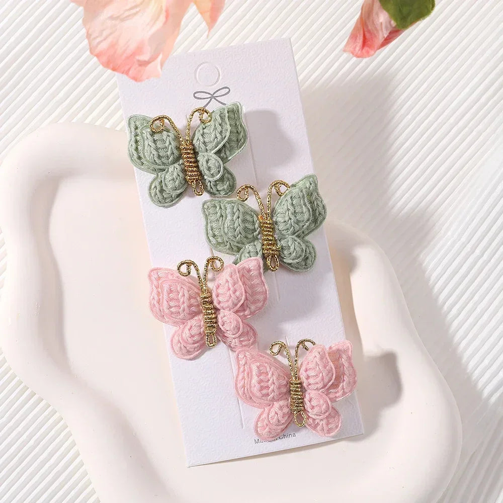 Baby Girls Hair Clips 4Pcs Set Handmade Crochet Butterfly Alloy Hairpins Headwear