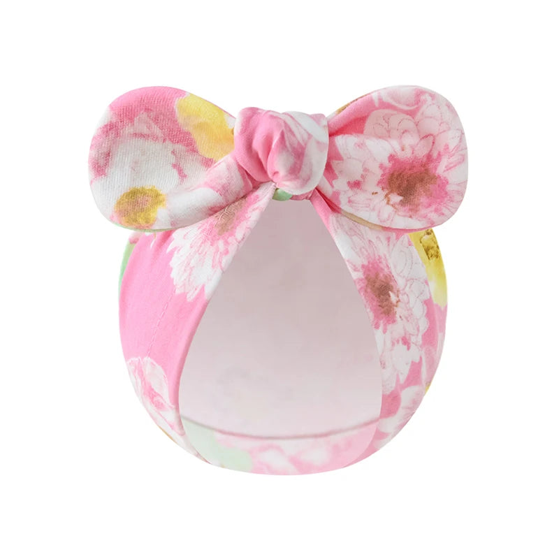 3Pcs Print Bow Baby Turban Cap 0-10Month Newborn Elastic Headscarf Beanie Soft Cotton Infant Indian Hat Kids Hair Accessories