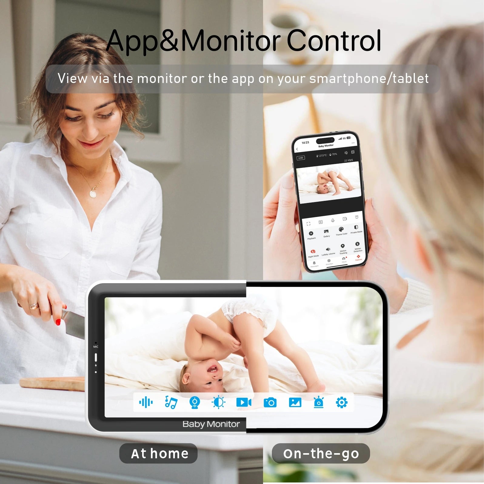 Tuya Smart Baby Monitors camera  5"1080P Display Temperature Detection APP View Control Baby Nanny 2-Way Audio Baby Cam
