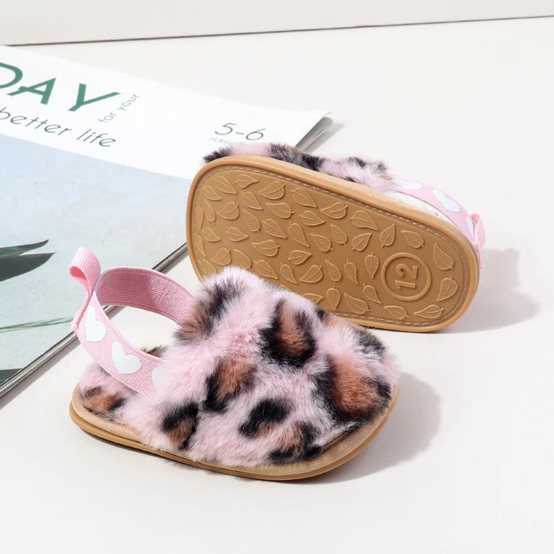 Winter Baby Plush Toe Soft Slippers Spring and Autumn Girls Boys Indoor Walking Shoes Fashion Leopard Point Toddler Infant Shoes
