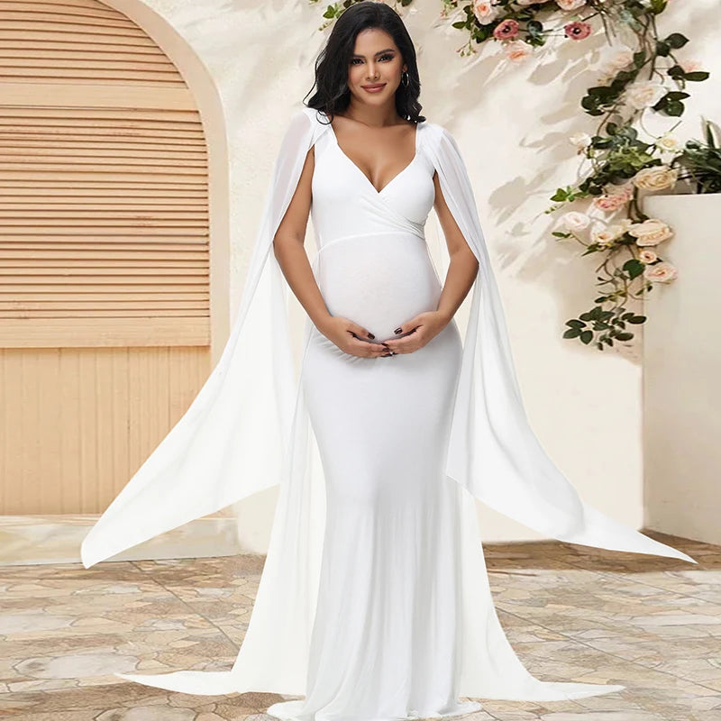 Maternity Long Dress With Shawl Trailing Women's Robe Floating Sleeves for Baby Shower Maternity Photo Shoot