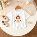 Children's Girls' Tops with Round neck, Cartoon Little girl Short sleeves, suitable for 1-7 Years old Girls' Casual Sets