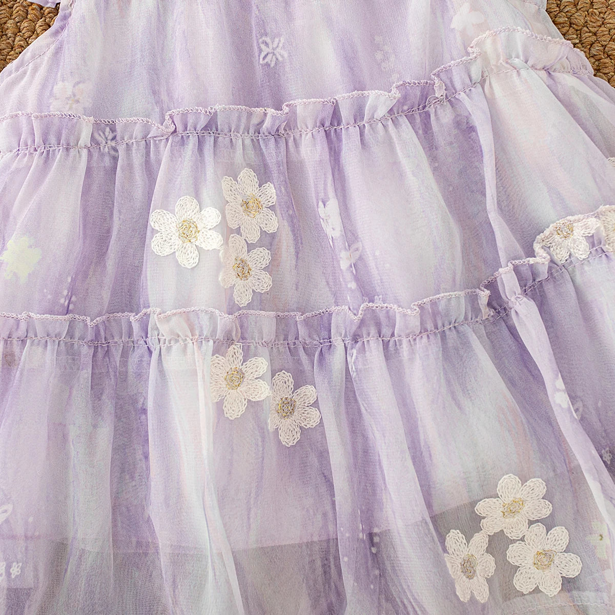 Baby Clothes for Girl Summer Fashion Floral Purple Birthday Party Baby Girl Fairy Dress Korean Style Sweet Toddler Tulle Dress
