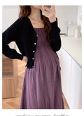 2026 Spring Maternity Dress Suits Long Sleeve Cardigans Strap Dress Twinset Pregnant Woman Clothing Set