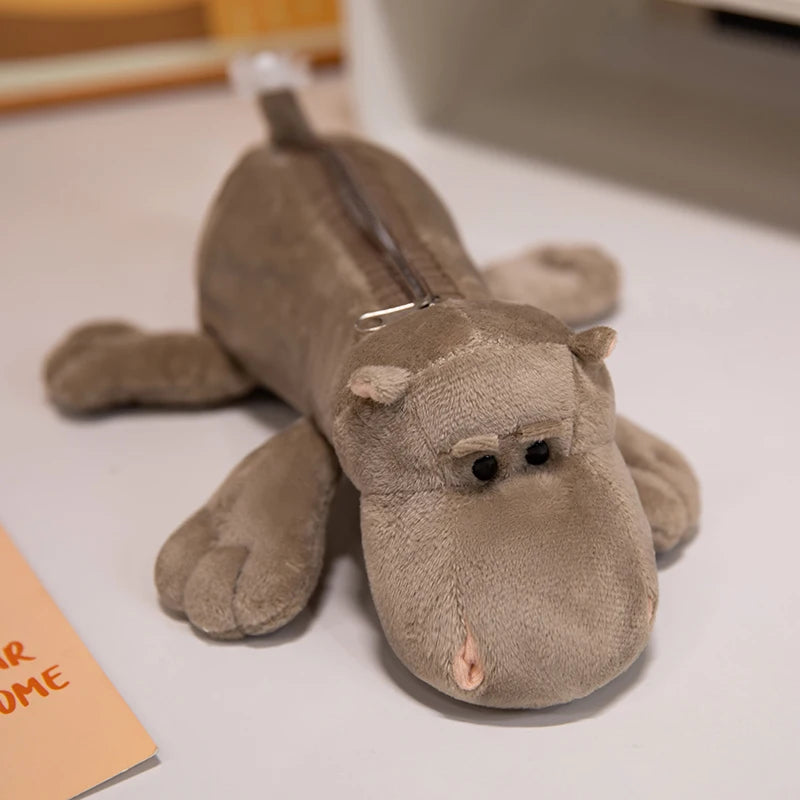 Kapibala Plush Pen Case Xl for Kids Cartoon Elephant and Lion Storage Bag for Pens with Large Capacity