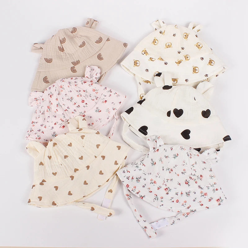 Kids Hat For Girls Muslin Cotton Children's Bucket Cap Panama Baby Girl Summer Travel Sunscreen Beach Hat Sun Fisherman Cap