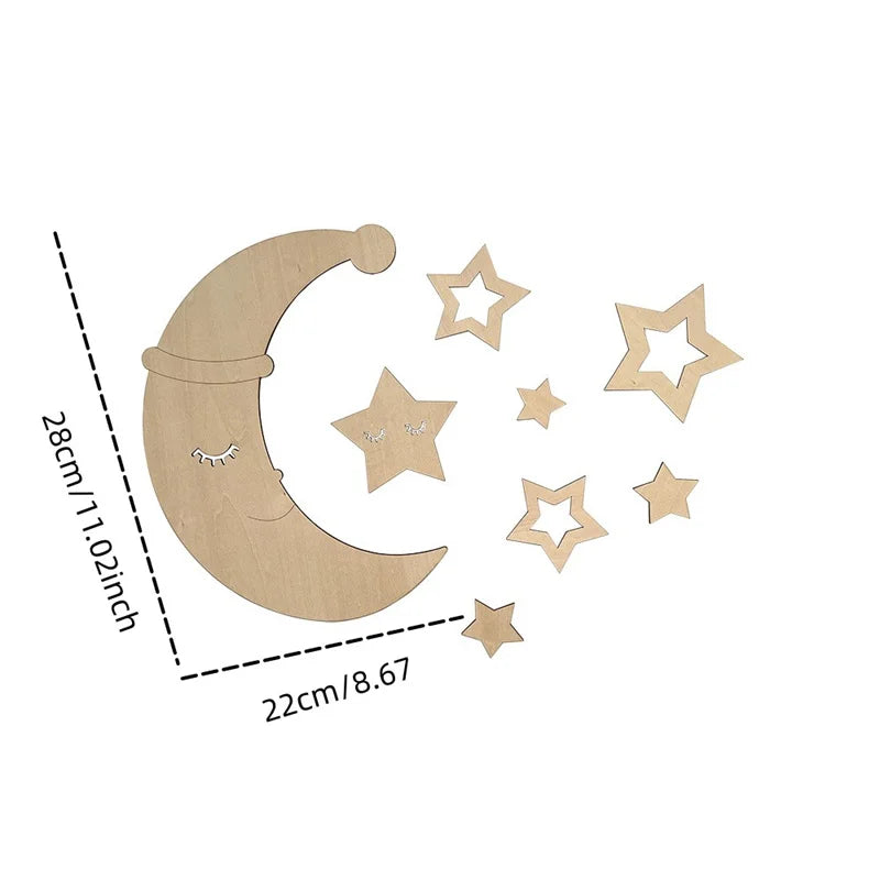 Nordic Style Christmas Hat Wooden Moon Hollow Star Wall Stickers Decoration Home Wall Decoration Stickers Photo Props Cute Wooden Wall Stickers Holiday Decoration Wall Art