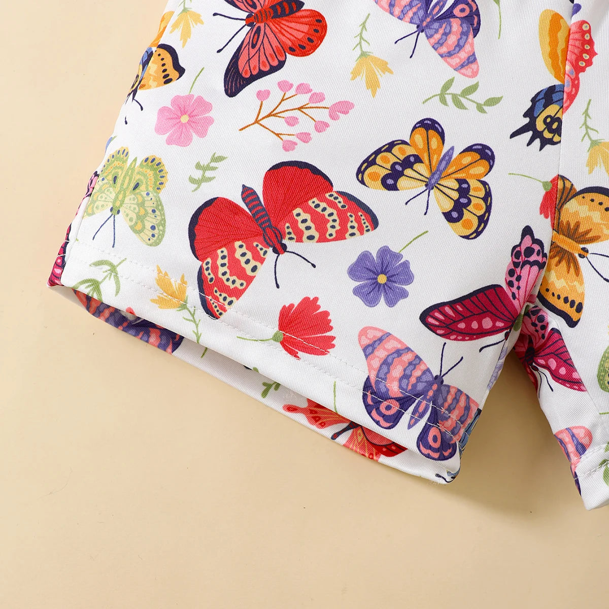 Baby Girl Bow Flower sloping shoulder Top+color Butterfly Print Shorts Fashionable2Pcs/Set for 0-3 Year Baby Girls Summer Set