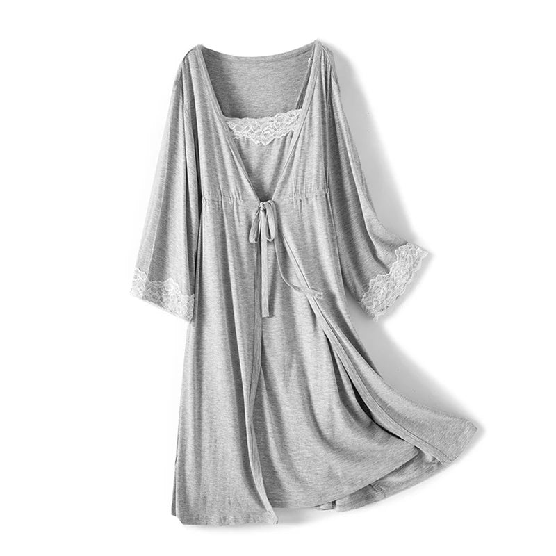 2pcs/Set Pregnancy Pajamas Sleepwear Nursing Pregnant Woman Sling Breastfeeding Nightgown Maternity Labor Dress+Robe Childbirth