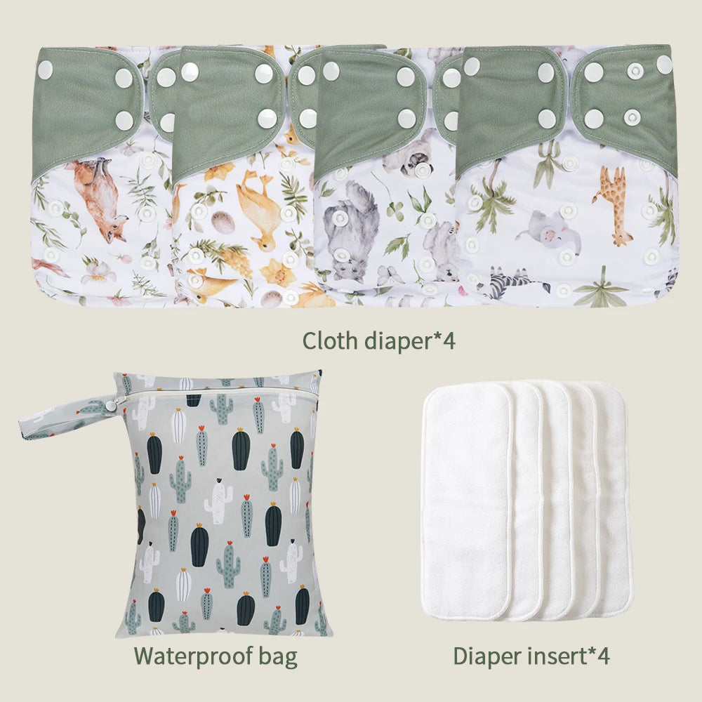 HappyFlute Ecological Cloth Diaper Gift Set With Wetbag Includes 4 Diapers And 4 Inserts