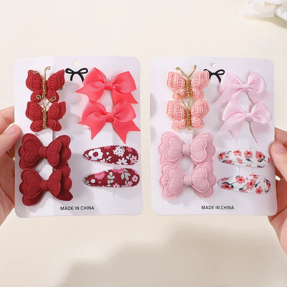 8Pcs/set Boutique Children's Hair Clip Hair Accessory Set Gift Knitted Butterfly Bangs Hairpin Ribbon Bows Hairgripes