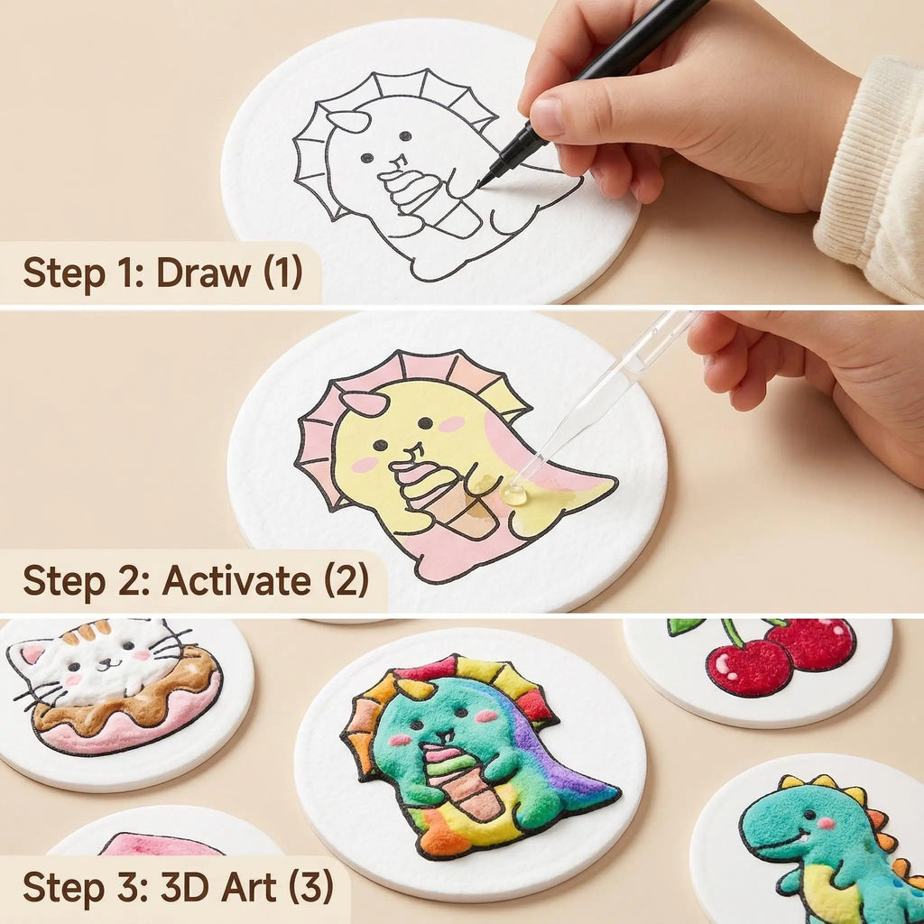 [20Pcs/50Pcs] Magic 3D Foam Explosion Art Paper Water Activated Expanding Drawing Board Kids DIY Craft Toy Puffy Texture Paintin