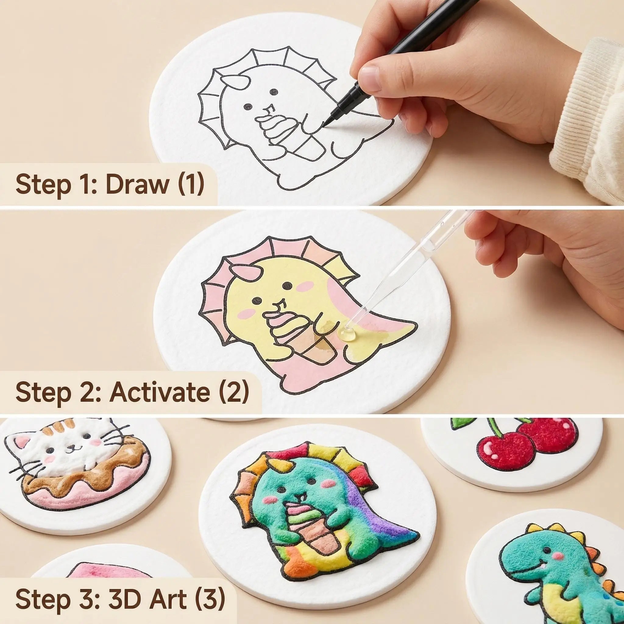 [20Pcs/50Pcs] Magic 3D Foam Explosion Art Paper Water Activated Expanding Drawing Board Kids DIY Craft Toy Puffy Texture Paintin