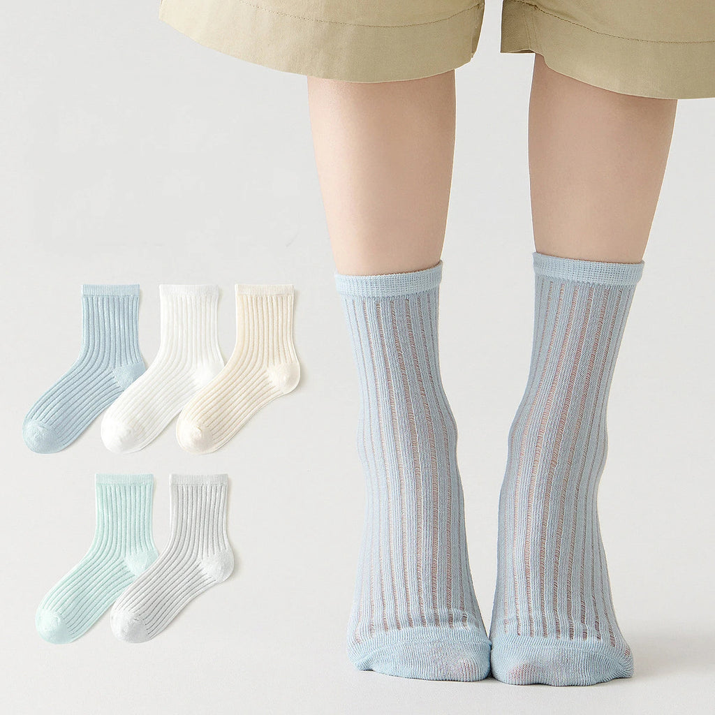 5 Pairs Cotton Childrens Mesh Socks Soft Thin Spring Summer Sock Kids Baby Solid Color Sock Boys Girls Breathable Casual Sockens