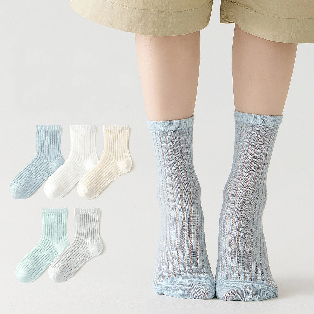5 Pairs Cotton Childrens Mesh Socks Soft Thin Spring Summer Sock Kids Baby Solid Color Sock Boys Girls Breathable Casual Sockens