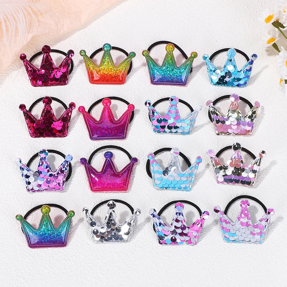 Random 40Pcs Crown rubber band headrope children's ponytail hairband rubber band party glitter colored headpiece