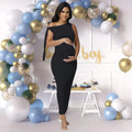 Maternity Summer Dresses Sexy Skew Collar Tie Bodycon Pregnancy Evening Gown for Baby Shower Photoshoot