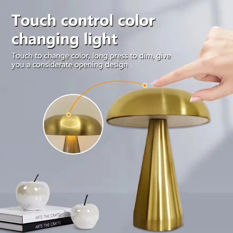 Retro Mushroom LED Table Lamp Touch Sensor Rechargeable Bedside Reading Light for Bedroom Restaurant Bar Decor