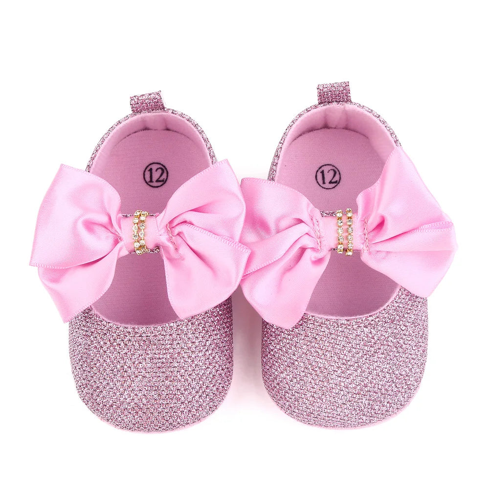 Spring Autumn Beautiful Baby Girl Princess Shoes Soft Soled Butterfly Bowknot Fashion Design Solid Newborn Prewalker Shoes D2677