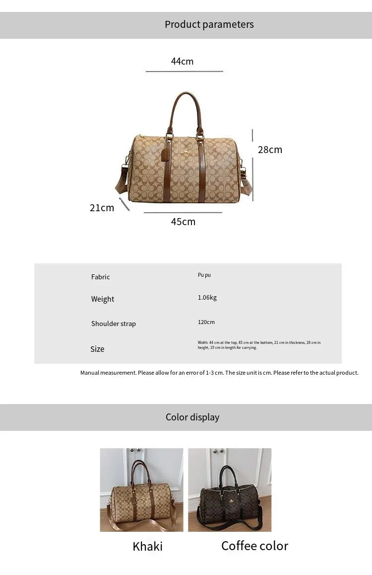 Classic Vintage Monogram Travel Duffle Bag, Trendy Versatile Overnight Weekender Bag with Top Handles & Adjustable Strap