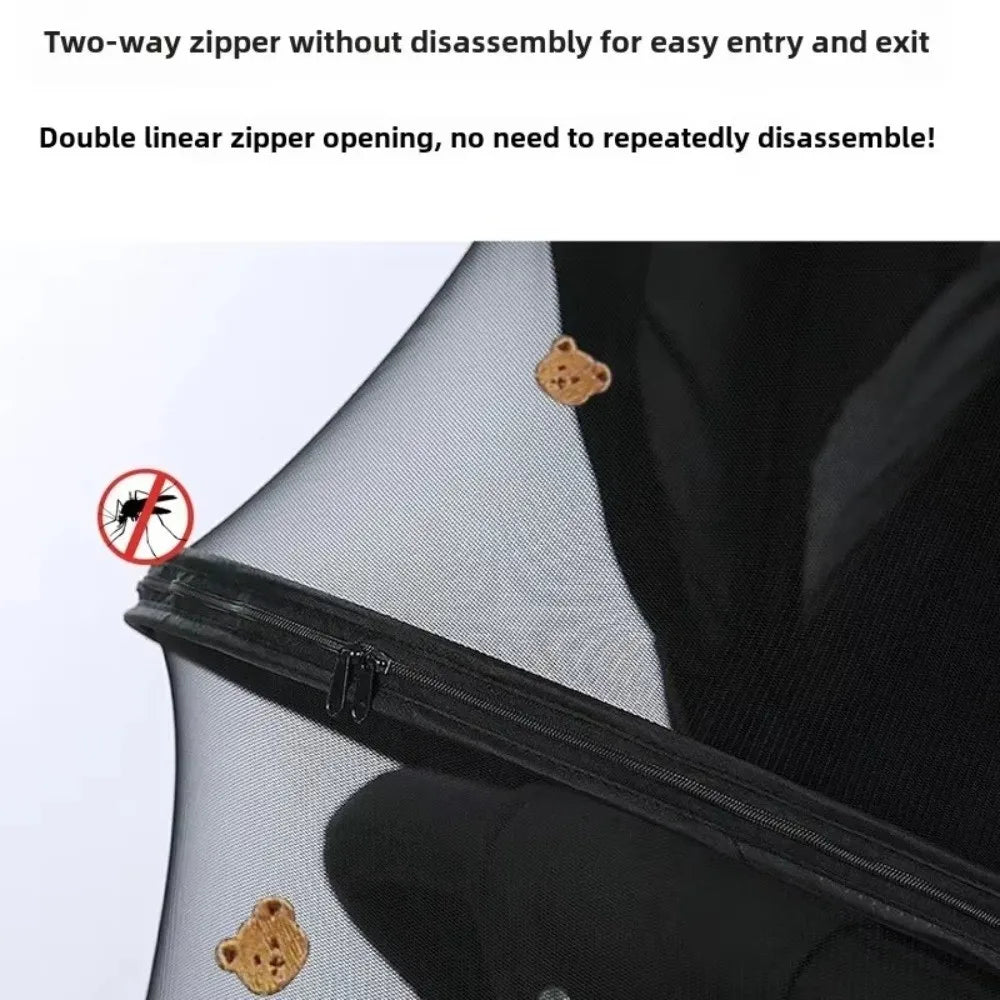 New Ventilate Stroller Mosquito Net Zipper Folding Pushchair Mosquito Net Cartoon Embroidery Mesh Baby Mosquito Cover Outside