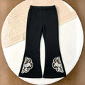 Girls' Bell bottom Pants Solid color Elastic Waist Embroidered Bell Bottom Pants 1-8 Years Girls' Fashionable Versatile Pants