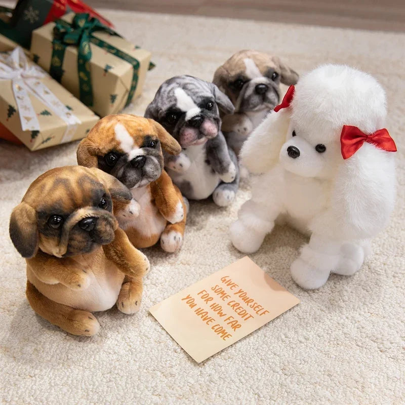 Realistic Sitting Poodle Pug Puppy Plush Toy Stuffed Doggy Cute Fluffy Pet for Room Decor Children's Birthday Gift