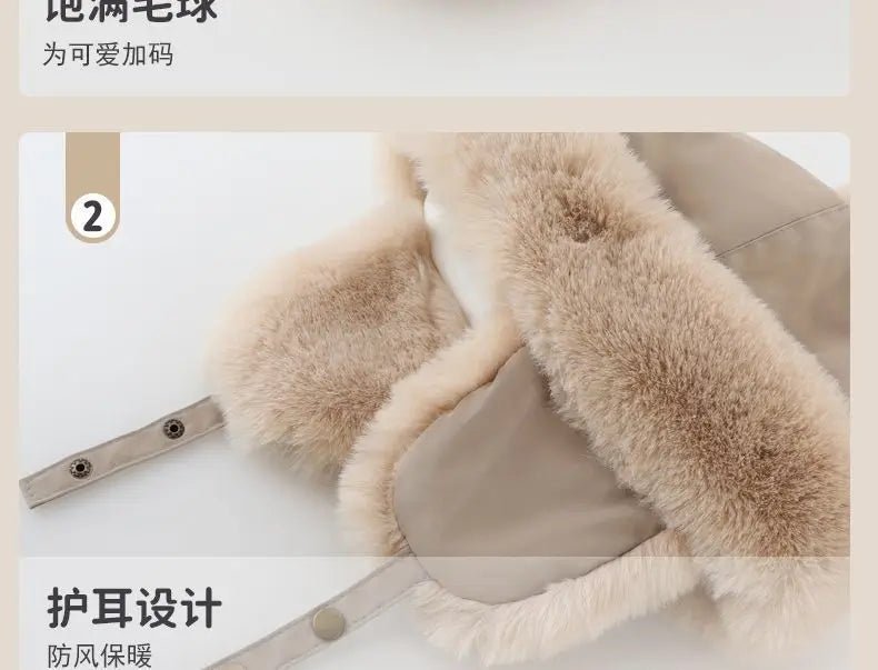 Baby Hat Autumn Winter Windproof Warm Hat Children's Ear Protection Pullover Hat Boys Girls Thickened Plush Lei Feng Hat