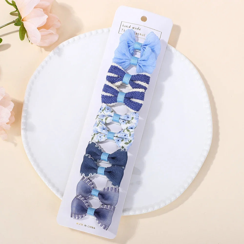 Hair Clips For Girls 10 Piece Bowknot Printing Cloth Hair Grips Set For Everyday Use And Boutique Style