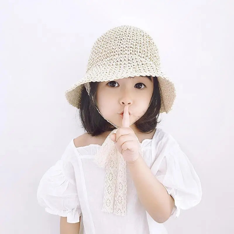 Fashion Lace Baby Hat Summer Straw Bow Baby Girl Cap Beach Children Panama Hat Princess Baby Sun Hats and Caps for Kids 1PC