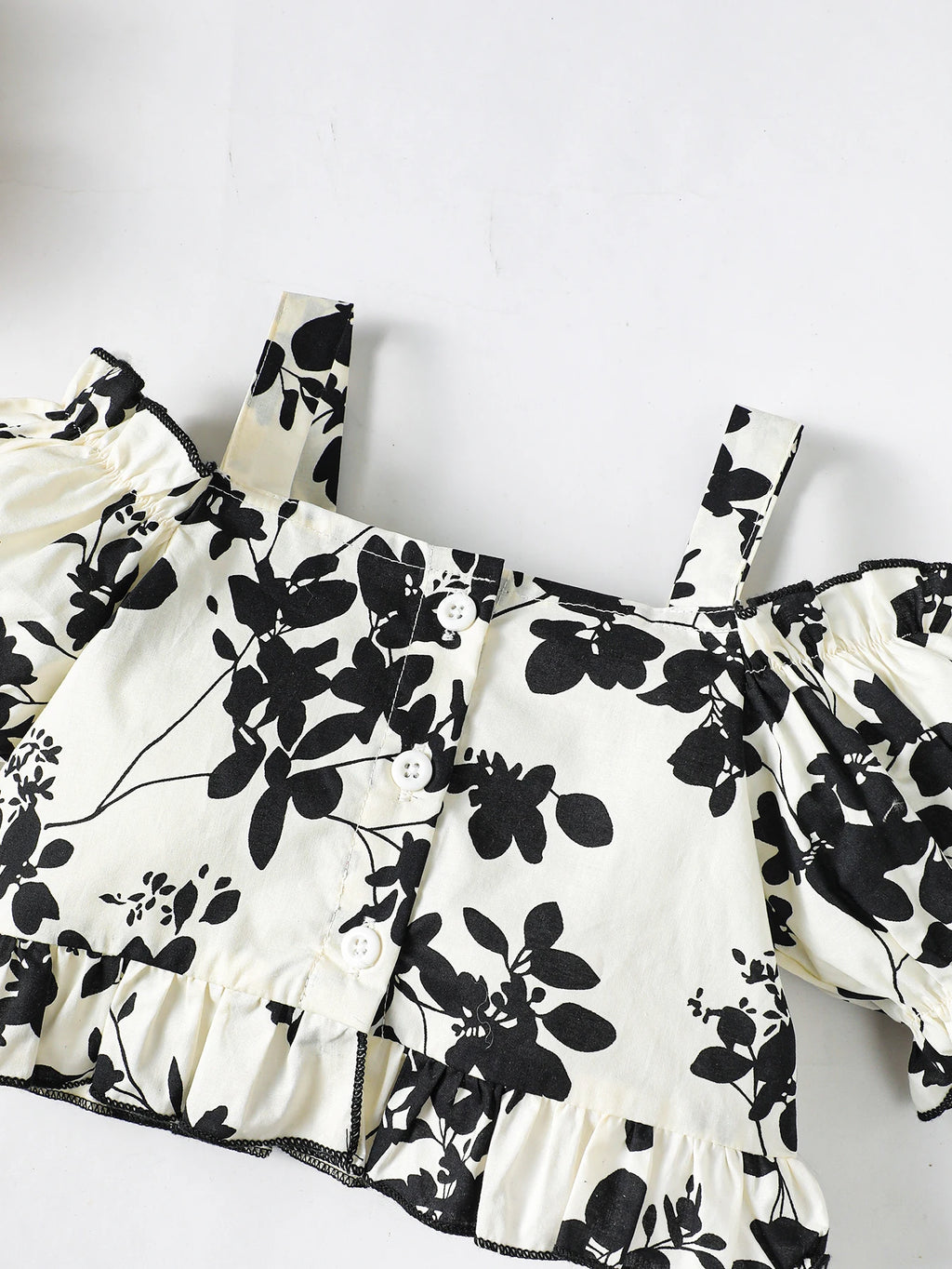 2Pcs Toddler Baby girl Small Floral One Shoulder Top+Black Flared Pants Fashion Set fit 0-3 Years Little Girlsummer Set