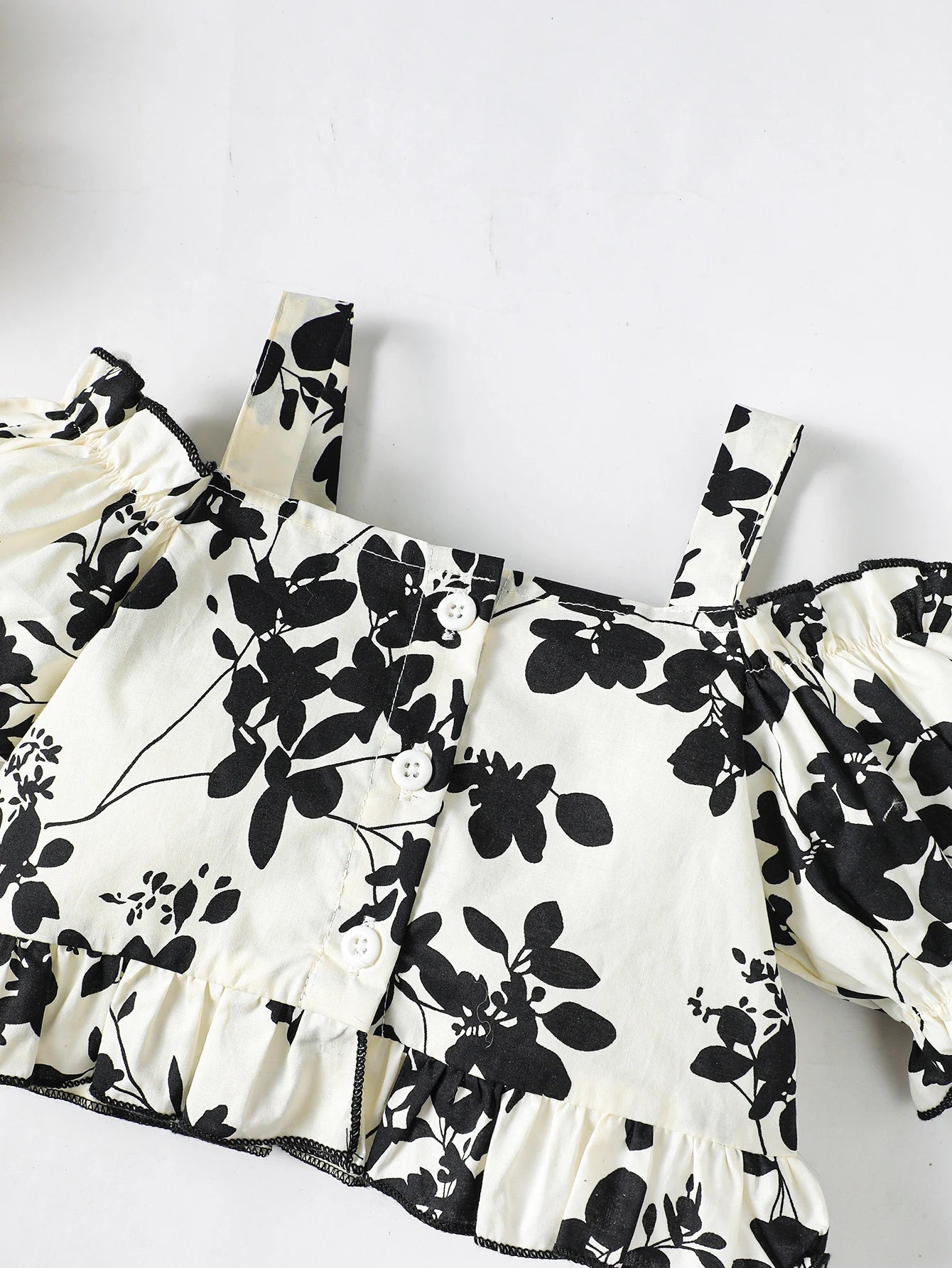 2Pcs Toddler Baby girl Small Floral One Shoulder Top+Black Flared Pants Fashion Set fit 0-3 Years Little Girlsummer Set